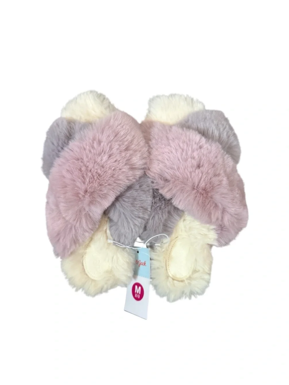 ✨Cat & Jack Crisscross Faux Fur Slippers Blush Purple & Cream SZ YOUTH 2/3 & 4/5